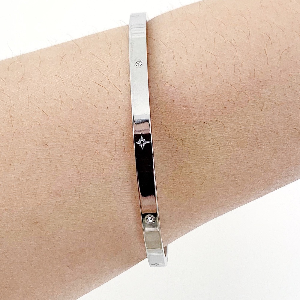 Stainless Steel Crystal Bangle - Silver NEW